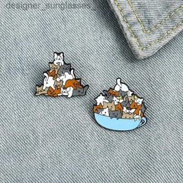 Pins Brooches A Cup of Cats Enamel Pin Cat Coffee Cup Mug Brooches Bag Lel Pin Cartoon Animal Kitten Badge Jewelry Gift for Kids FriendsL231117