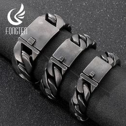 Cuff Fongten Vintage Matte Black Wide Cuban Chain Bracelet for Men 17mm/20mm/24mm Width Heavy Punk Stainless Steel Fashion Jewelry 231116