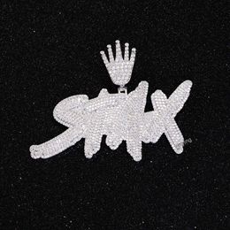 Newest Hot Sale crown Charms Necklace 925 sterling silver With D Colour Moissanite English Letter Ice Out Pendant For Hiphop Men