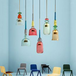 Pendant Lamps Color Candy Lights Modern Living Room Bedroom Children's Single Head Glass Hanging Home Decor Fixtures WF