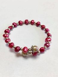 Strand ! Cranberry Pearls Warp Bracelet Real Freshwater Pearl Jewellery Handmade PBN114