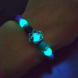 Strand Natural Stones Luminous Charm Bracelet Glowing In The Dark Dog Claw Shaped For Women Men Fluorescence Elastic Jewellery