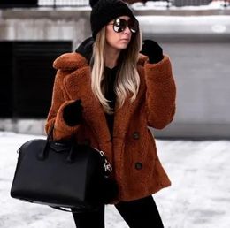 Womens Fur Faux Fur Winter Thick Warm Teddy Coat Woman Lapel Long Sleeve Fluffy Hairy Fake Fur Jackets Female Button Pockets Plus Size Overcoat 231116