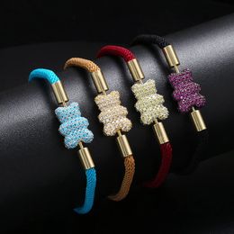 Chain Adorable Bicolor Bear Design Crystal Zircon Double Side Pendant Braided Hand Rope Bracelet Perfect Women s Jewellery Gift 231117