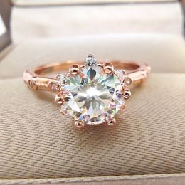 Moissanite Ring S925 Silver Plated Rose Gold 1CT 6.5MM D VSS1 Passed the Diamond Test Wedding Jewellery Anniversary Fine JewelryRings Jewellery Accessories