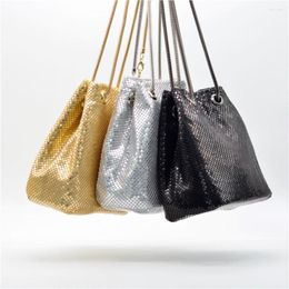 Evening Bags Fashion Metal Sequins Bucket Bag Shoulder Luxury Chains Party Lady Crossbody Wedding Handbags And Purses