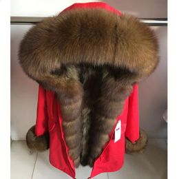 Womens Fur Faux Fur MaoMaoKong Winter Women Real Fur Coat Natural Raccoon Fur Lining Jacket Long hooded With big fur collar Thick Warm black Parkas 231116