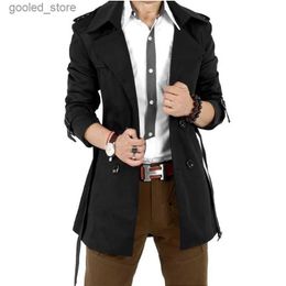 Men's Trench Coats Men's Windbreaker Jacket Vintage Black Khaki Spring Autumn Business Trench Male Double Breasted Retro Classic Long Coat Thick Q231118