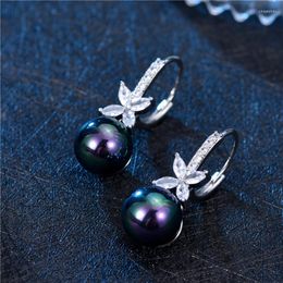 Dangle Earrings Korean Zircon Butterfly Black Pearl Ball Earring Summer Women's Large Luxury Crystal Brides Charms Quality Jewellery