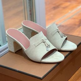 Summer Charms suede Mules Slippers Slides heeled chunky block heels women Luxury Designers Genuine leather outsole Casual Evening shoes factory footwear