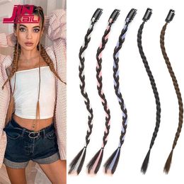 Ponytails JINKAILI 4 Pcs Synthetic Long Braiding Braid Clip in Hair Extensions Mixed Pink Gray Blue Tail Braids Hairpiece 18 Inch 231116