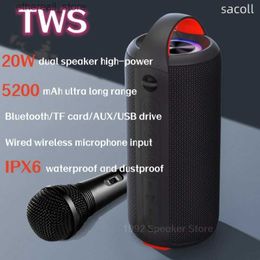 Cell Phone Speakers caixa de som Bluetooth 20W high-power Bluetooth speaker portable K song subwoofer pillar sound system TWS interconnection TF Q231117