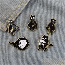 Cartoon Accessories Black Halloween Cat Enamel Pin Dark Punk Brooches Metal Badges For Backpack Hat Bags Women Men Drop Delivery Baby Dhb7I