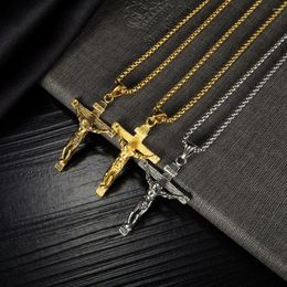 Pendant Necklaces Mens Stainless Steel Jesus Christ Crucifix Cross Necklace For Men