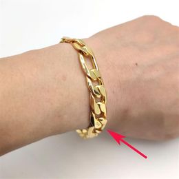 Italian Figaro Link Hip Hop Bracelet 8 5inch 12mm Thick Real Stamp 24K Yellow G F Gold Bangle Fine Solid Wrist Chain292m