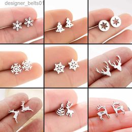 Stud Christmas Snowflake Earings For Women Free Shipping Xmas Tree Elk Stainless Steel Ear Piercing Tiny Stud Earrings PendientesL231117