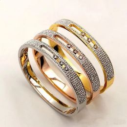Cuff Luxury Brand Stainless Steel Slide Lover Bangles Crystal Stone Bracelets for Women Girls Gift For Friends Buage 231116