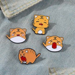 Cartoon Accessories Lovely Tiger Enamel Pin Custom Animal Chibi Greedy Sleepy Brooches Lapel Shirt Bag Badge Jewellery Gift For Kids Dro Dhjuk