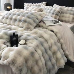 Bedding sets Warm Rabbit Bed Fourpiece Set Winter Thickened Duvet Cover Blankets for Queen Size Sheets Bedroom Linen 231116