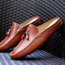 Dress Shoes Mens Summer Fashion Casual Mules Male Breathable First Layer Cowhide Loafer Slipper Mocassins Soft Genuine Leather Sandals 230417