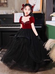 Years Red Black Flower Dresses For Wedding New Arabic Crystals Princess Cap Sleeves First Communion Kids Prom Dress Girls Pageant Gowns 403