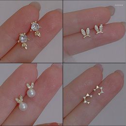 Stud Earrings A Pair Silver Plated Star Pearl Ear For Women Romantic Zircon Tragus Piercing Trendy Jewellery