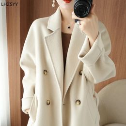 Women's Wool Blends LHZSYY Doublesided Woolen Cashmere Coat Ladies 23Winter Cardigan Laced Loose OverTheKnee Jacket Highend Long 231116