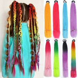 Ponytails AZQUEEN Synthetic 60cm Braided Ponytail With Rubber Band Long Colourful Hair Braids Tail Hair Extensions For Girls 231116