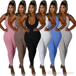Womenjumpsuits Designer 2023 New Solid Color Ribbed Suspender Open Back Rompers 6 colores