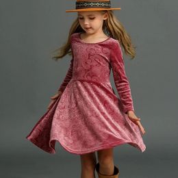 Girl s Dresses Winter and Autumn Velvet Embossed Dress for Preschool Girls Long Sleeve Swing A Line Twist Skateboard 2 8 Years 231117