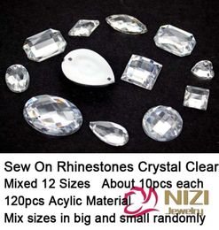 WholeSew On Rhinestones Mixed 12 Shapes 120pcs Flatback Acrylic Rhinestones Crystal Clear Stone For Dress Making Sew On Rhine6999382
