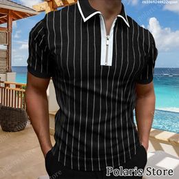 Men's Polos Black Striped Polo Shirt Men 230417