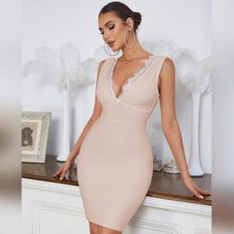 Casual Dresses Fashion Slim Sleeveless Sling Strapless Bandage Dress 2023 Elegant Lace Sexy Mini Party Tight