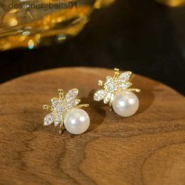 Stud Small Bee Pearl Ear Studs With Small Design Simple Small Cute and Fashionable Earrings For WomenL231117