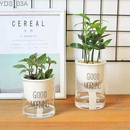 Planters Pots 1pc Automatic Watering Planter Pot Ceramic Flowerpot with Glass Water Container for Green Plants Succulent Plant Cactus YQ231117