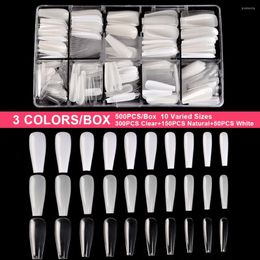 False Nails KADS 500pcs Nail Tips Ballerina Coffin Shaped 3 Colors/Box Long Full Cover Fake Art Manicure 10 Size Clear