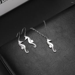 Necklace Earrings Set Cazador Stainless Steel Cute Hippocampus For Women Girls Sea Horse Dangle Earring Pendant Birthday Gifts