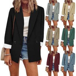 Women's Blouses 2023 Blouse Women's Casual Lapel Open Front Cardigan Long Sleeve Work Suit Jacket Coat Streetwear Shirt Blusas Chemise F