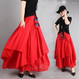 Stage Wear Women Spain Flamenco Dress Folk Belly Gypsy Solid Vintage Casual Cotton Elegant Linen Asymmetric Irregular Pleated Ladie Skirt