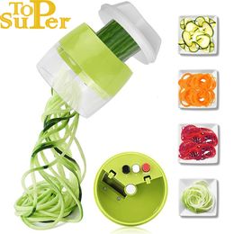 Fruit Vegetable Tools Handheld Spiralizer Vegetable Fruit Slicer 4 in 1 Adjustable Spiral Grater Cutter Salad Tools Zucchini Noodle Spaghetti Maker 230417