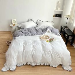 Bedding sets 2023 Japanese and Korean Size Soft Skin Friendly Duvet Cover Set Cotton Fabric Bed Solid Colour Comforter 231116