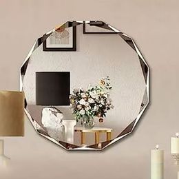 Circular Bevelled Diamond Bathroom Mirror Light Luxury Nordic Frameless Perforated Wall Mounted Bathroom Mirror Supports Customization