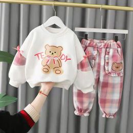 Terno infantil primavera moda desenho animado estampa menina bebê manga comprida conjunto de 2 peças roupas infantis 231117