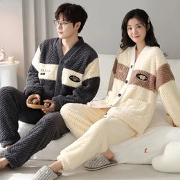 Men's Sleepwear 2024 Year Gifts Winter Warm Fashion for Women and Men Matching Couples Pajamas Set Coral Fleece Loungewear 231116