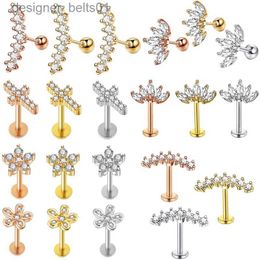 Stud Crystal Flower Tragus Piercing Earring Flat 16G Cross Cartilage Piercing Stud Helix Jewellery Conch Rook Lobe Earring Labret StudL231117