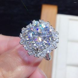 Cluster Rings Big Luxury 5 S Bling Crystal Zircon Diamonds Gemstones For Women PT950 White Gold Silver Colour Fine Jewellery Bijoux