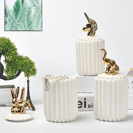 Storage Bottles Creative White Animal Ceramic Jar With Lid El Service Household Cosmetic Container