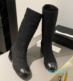 Women's Boot Fabric Upper with Sheepskin Inner Panel Panel Coloured Checker Upper with Thick Heels