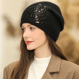 Beanie Skull Caps Women Winter Hat Fashion Decorate Beanie Rabbit Fur Blend Warm Cap For Female Casual Streetwear Knitted 231117