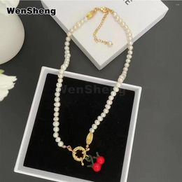 Pendant Necklaces 2023 Fashion Accessories Red Cherry Pearl Necklace For Women's Banquet Jwelry Gifts